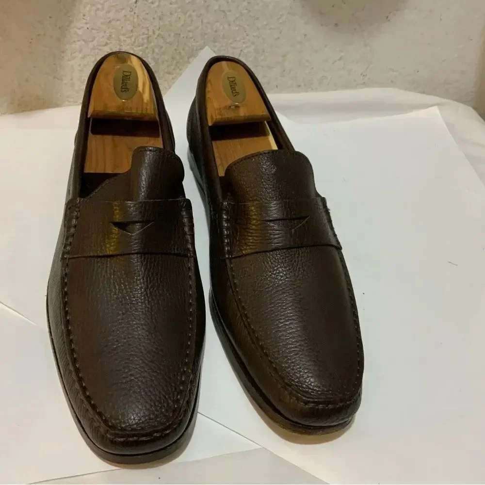 New Sandrino by Sandro Moscoloni Slip On Loafers Shoes 12 Dark Brown Pebble Calf